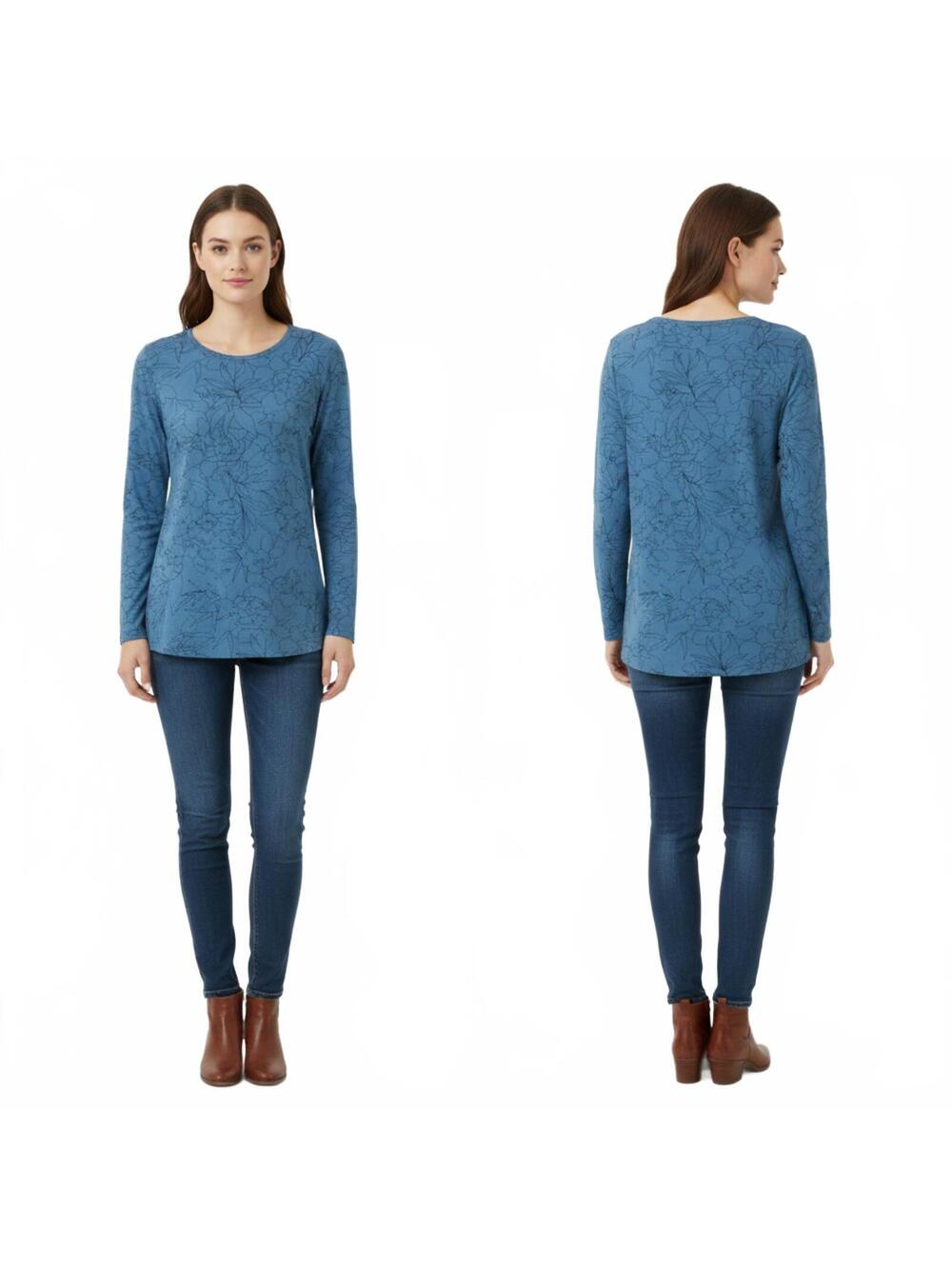 Womens Plus Long Sleeve Blue Floral Print Top Size 0X
